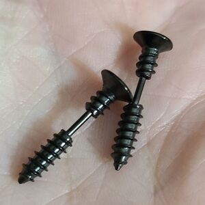 Black screw stud earrings realistic industrial punk style stainless earrings new